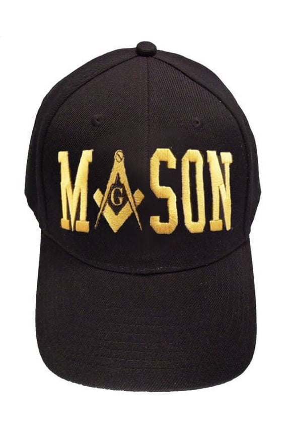 Freemason's Baseball Cap - Black Hat with Gold Masonic Text Wrap and Symbolism