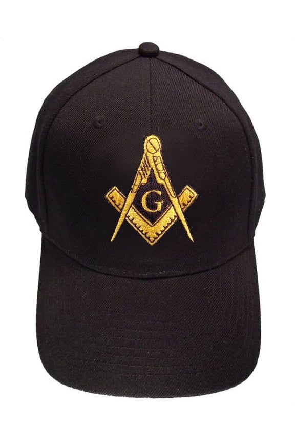 Freemason's Baseball Cap - Black Hat with Golden Standard Masonic Symbol