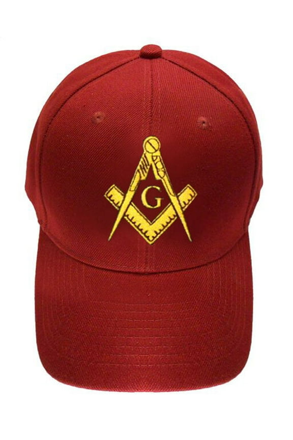 Freemason's Baseball Cap - Dark Red Hat with Golden Standard Masonic Symbol