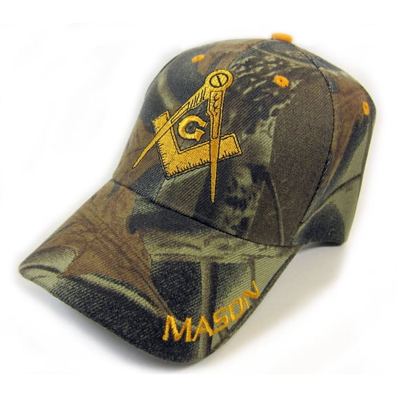 Freemason's Baseball Cap - Green Camouflage Hat with Mason text and Compass Icon
