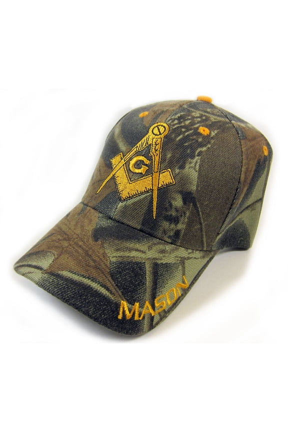 Freemason's Baseball Cap - Green Camouflage Hat with Mason text and Compass Icon