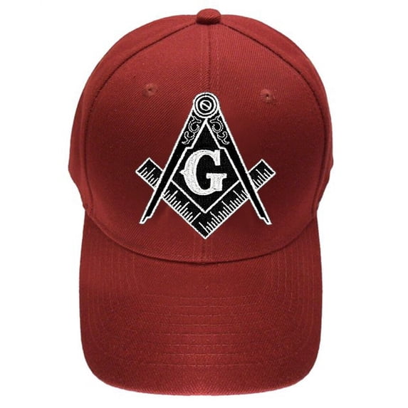Freemason's Baseball Cap - Red Hat with Black and White Standard Masonic Symbol