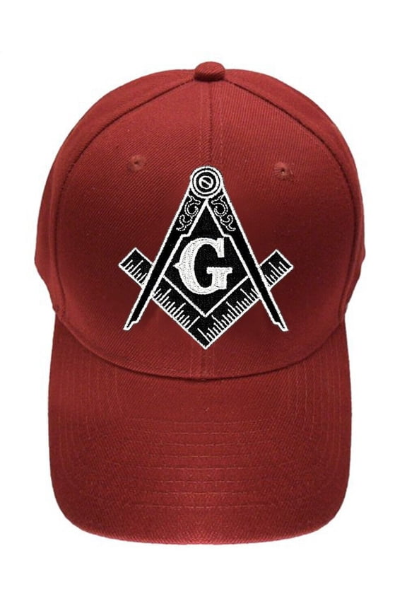 Freemason's Baseball Cap - Red Hat with Black and White Standard Masonic Symbol
