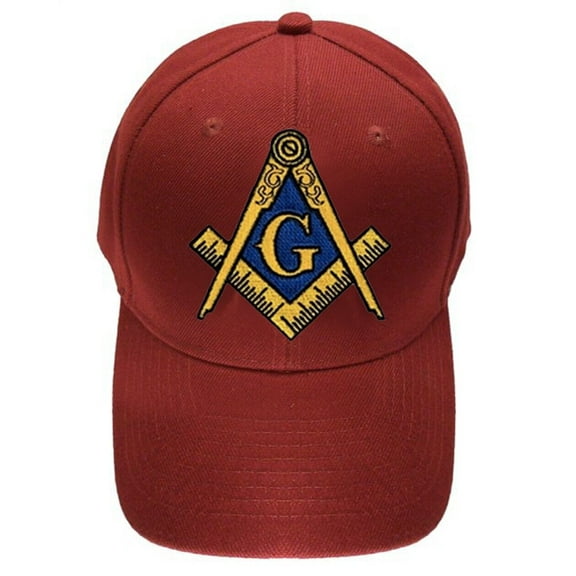 Freemason's Baseball Cap - Red Hat with Blue and Gold Standard Masonic Symbol
