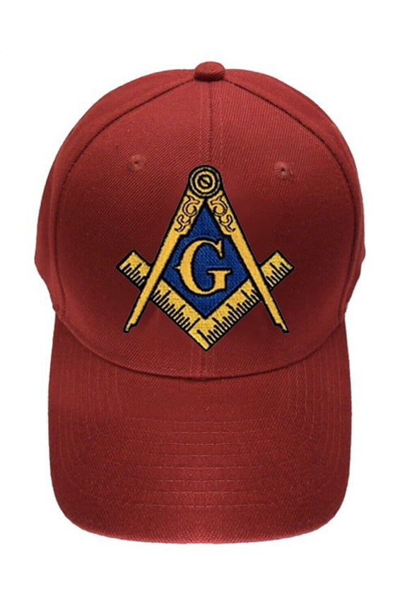 Freemason's Baseball Cap - Red Hat with Blue and Gold Standard Masonic Symbol