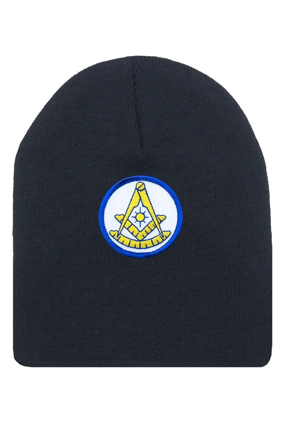 Freemason's Cap Winter - Black Beanie Hat Blue Gold Past Master Masonic Symbol