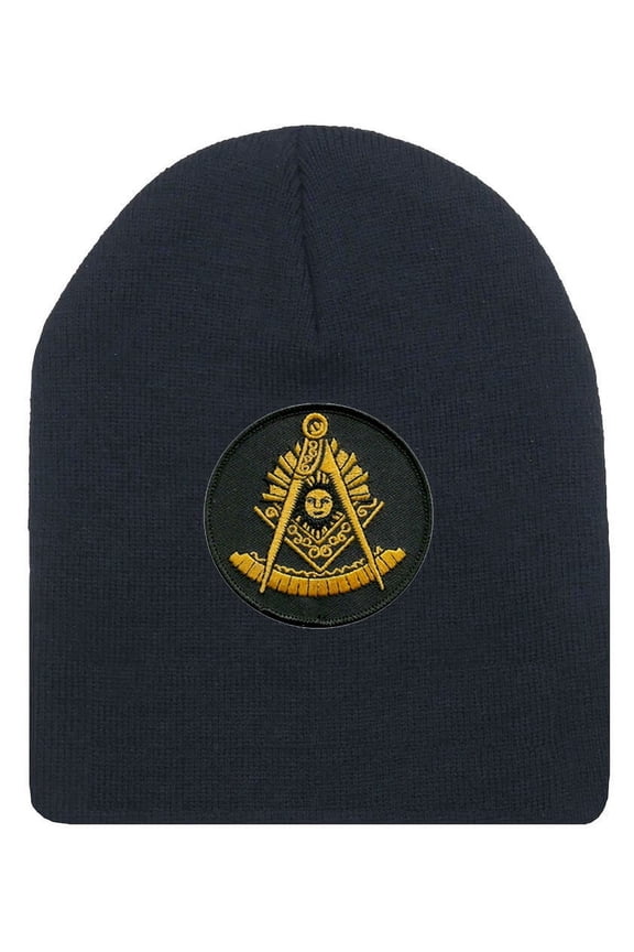 Freemason's Cap Winter - Black Beanie Hat with Golden Past Master Masonic Symbol