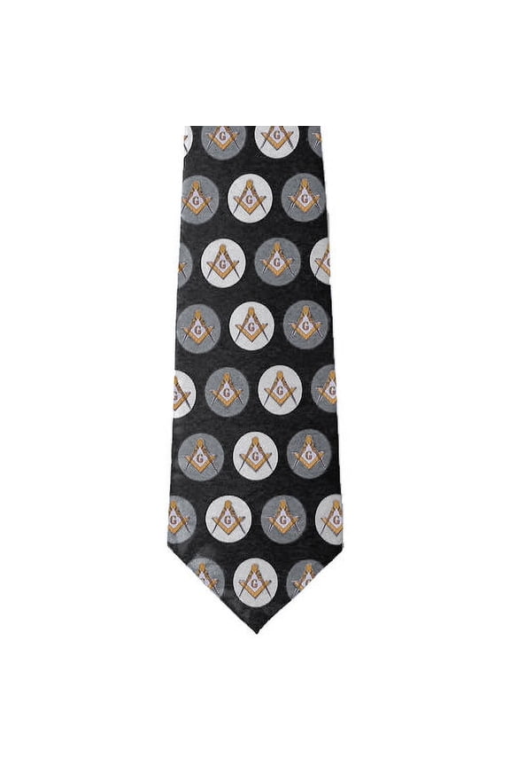 Freemason's Tie - Black and Gray Polyester long tie with polka dot pattern