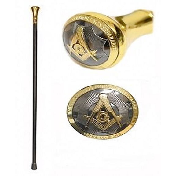Freemason's Walking Cane (36.25") - Masonic Elegant Top Design - Gold and Black