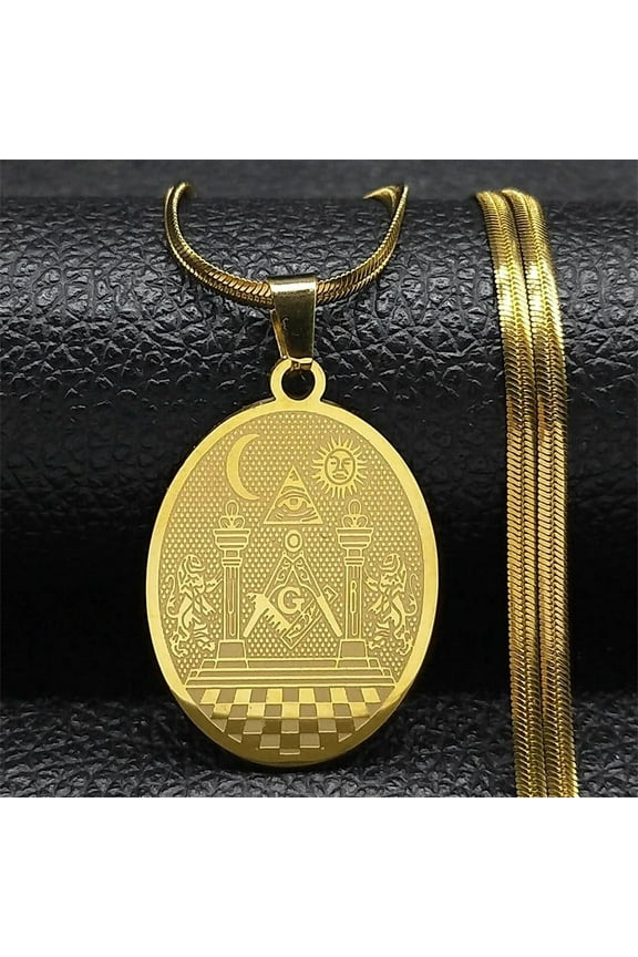 Freemasonry Mason Necklace Women Men 14K Yellow Gold Twin Pillars Boaz And Jachin Pagan Necklaces Jewelry