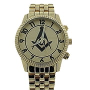 Freemasons Watch - Masonic Symbol on Gold Color Steel Band - Full Gold Face