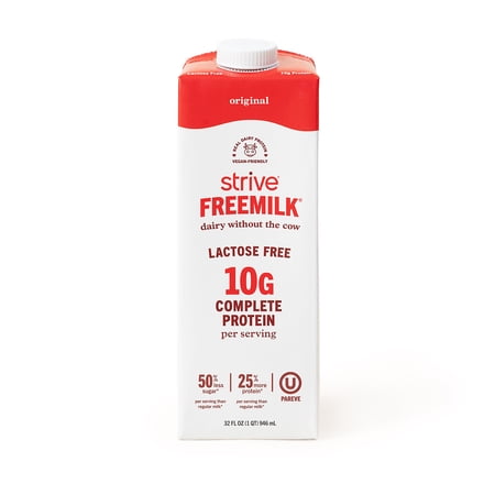 Strive Freemilk Original 32 fl oz, Lactose-Free, Shelf Stable, Vegan-Friendly, 10g Protein, Low Sugar, Kosher Pareve, Milk Alternative