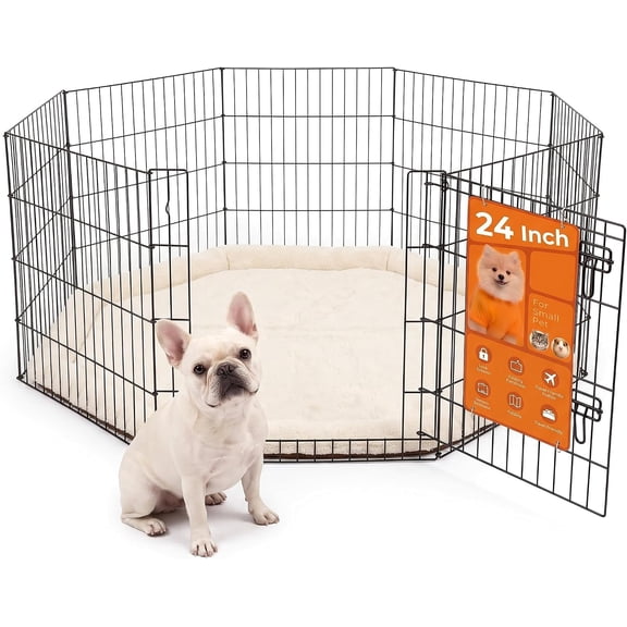 Freepet 24-Inch Foldable Metal Wire Pet Playpen for Dogs & Small Animals with Door