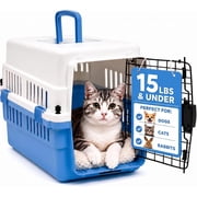 Freepet Hard-Sided Pet Carrier for Cats and Small Dogs, 20 inch, White/Blue