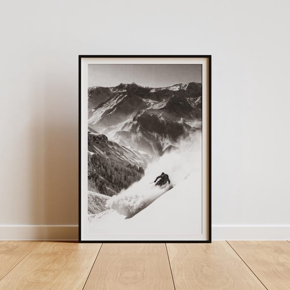 Freeride Skiing Poster, Powder Skier Wall Art, Alpine Mountain Print, Unframed Paper Poster 8x10in