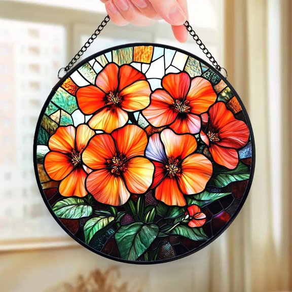 Freesia Blossom Ornament- Style 3 Suncatcher 8 in Stained Glass Window Hanging Sun Catcher Garden Decor