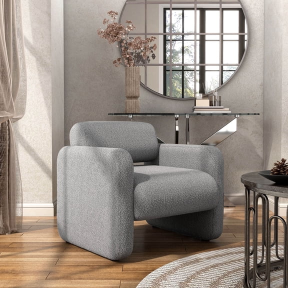 Freesia Boucle Fabric Barrel Accent Chair, Gray