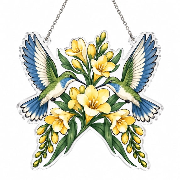 Freesia Dance Acrylic Hummingbird Suncatcher for Home Floral Decor ...