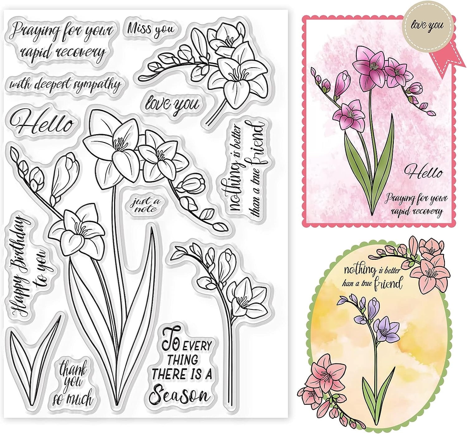 Freesia Flower Clear Stamps Orchid Blessing Words Silicone Clear Stamp ...