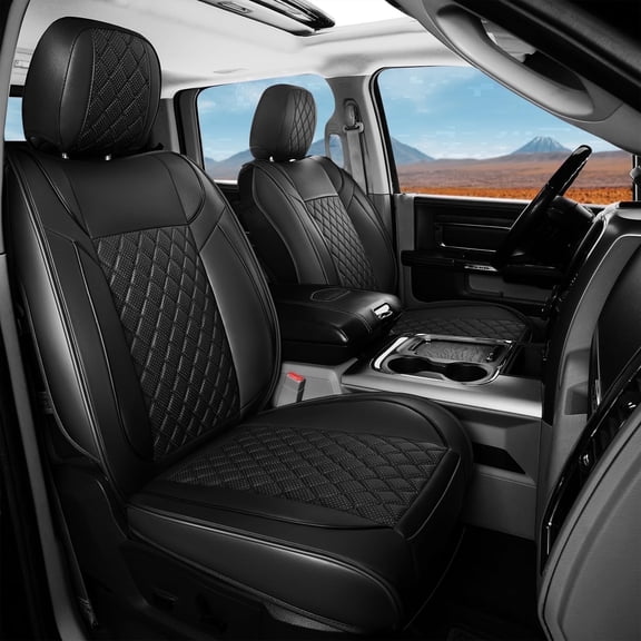 Freesoo Custom Fit Car Seat Covers for Dodge Ram 2002-2026 Curved Bench Full Set, Waterproof Durable Faux Leather, Airbag Compatible, Black