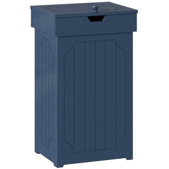Freestanding 13-Gallon Trash Cabinet with Open-Top Lid, Farmhouse-Style Rectangular Waste Container in Blue, Engineered Wood