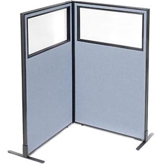 Freestanding 2-Panel Corner Room Divider with Partial Window - Blue - 36.25 x 60 in.