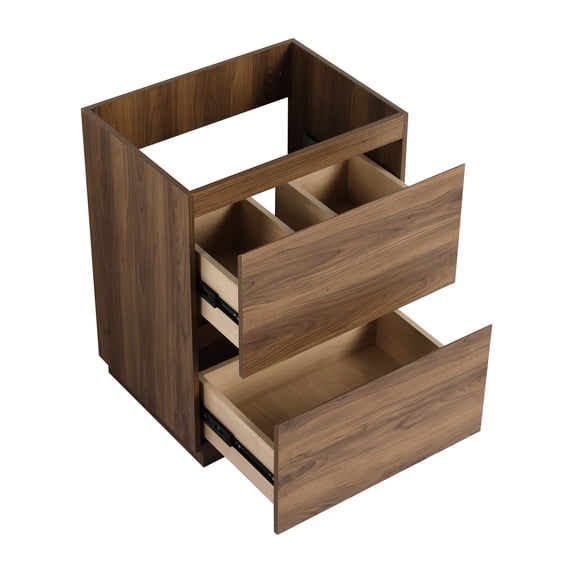 Freestanding 24" Bathroom Cabinet With Double Drawers - Brown Sink Vanity Drawer, Engineered Wood, Feature