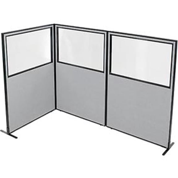 Freestanding 3-Panel Corner Room Divider with Partial Window - Gray - 48.25 x 72 in.