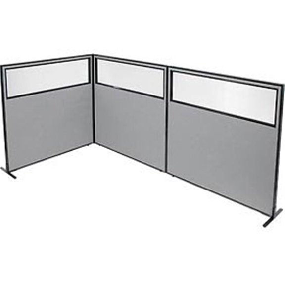 Freestanding 3-Panel Corner Room Divider with Partial Window - Gray - 60.25 x 60 in. Panels