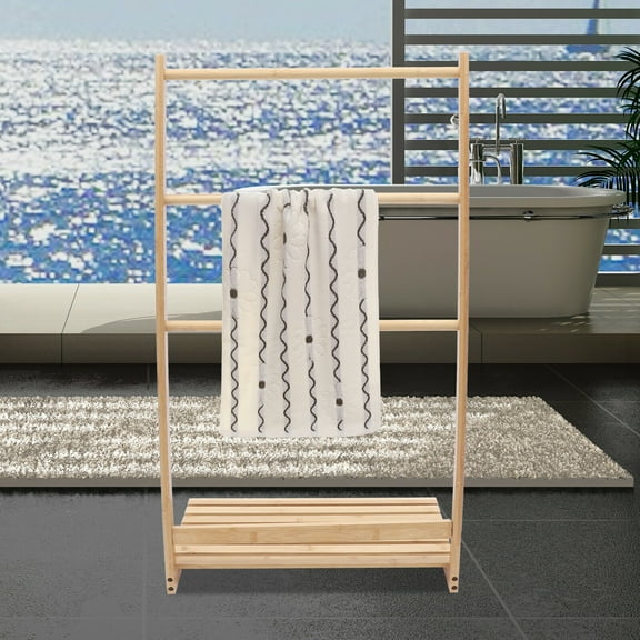 Towel Rack Freestanding Bamboo Towel Bar Bathroom Storage Drying Stand 3 Tier