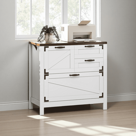Freestanding 4-Drawer File Cabinet  Farmhouse Style, Anti-Tip Kit, Silent Alloy Slides, Fits Legal/Letter/A4 for Home Office