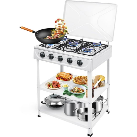 Freestanding 5 Burner Propane Stove,Portable Gas Cooktop With Support Leg Stand,Manual Ignition Propane Gas Stove For Outdoor Cooking Camping