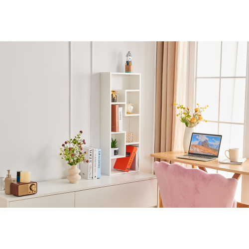 Freestanding 5-Cube Wood Bookshelf with Keyhole Hangers – Open Storage ...