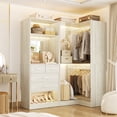 thumbnail image 1 of Freestanding 56.5" Closet Organizer System with 4 Drawers, Homieasy Corner Closet System with 2 Rods & 6 Shelves for Walk-In Closets, Bedroom, White Oak, 1 of 8