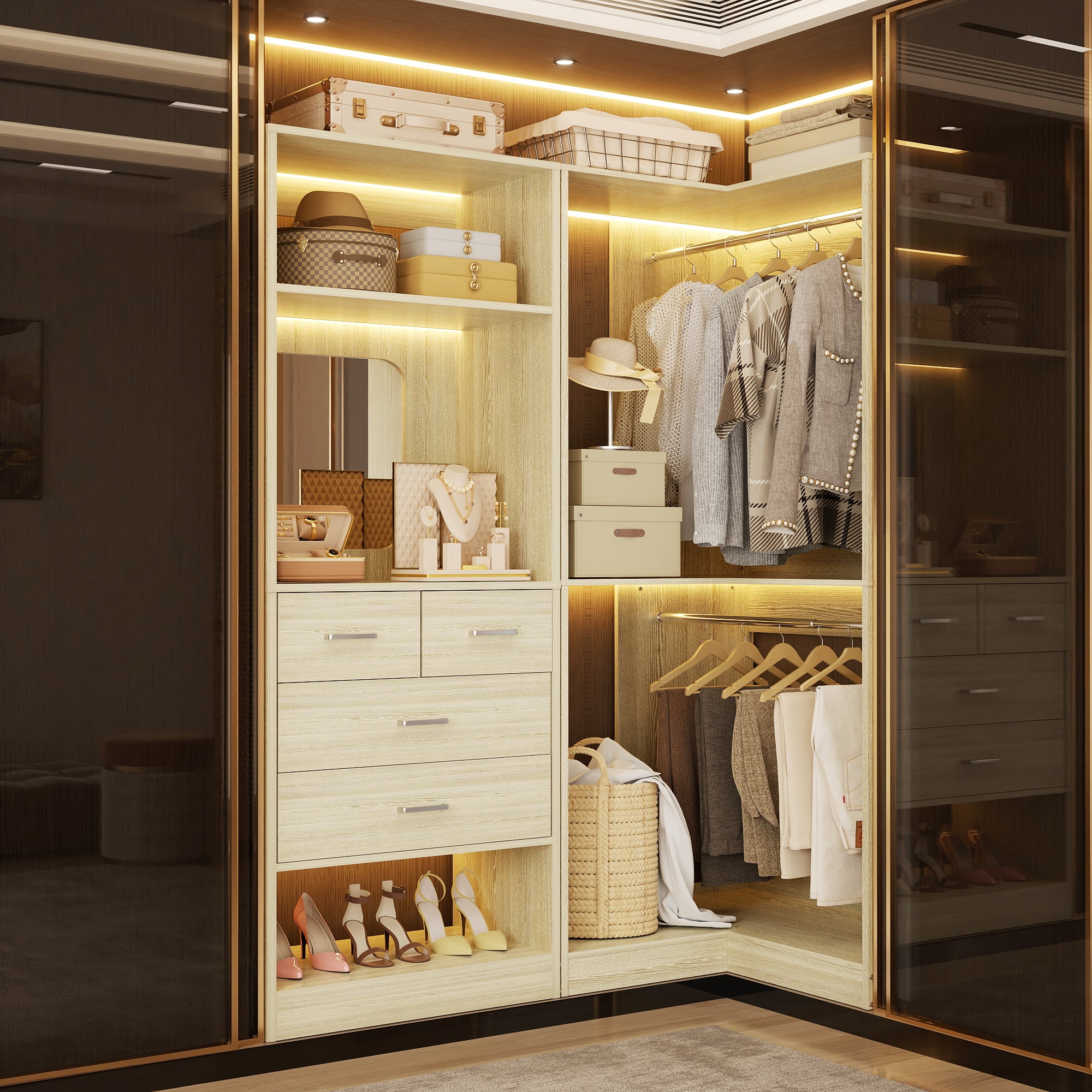 Freestanding 56.5 Inch Closet Organizer System with 4