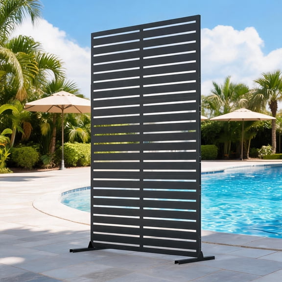 Freestanding 6FT Metal Privacy Screen Panel for Garden, Patio & Outdoor Spaces Heavy Duty Laser Cut Decorative Divider 72" H x 47" W Black
