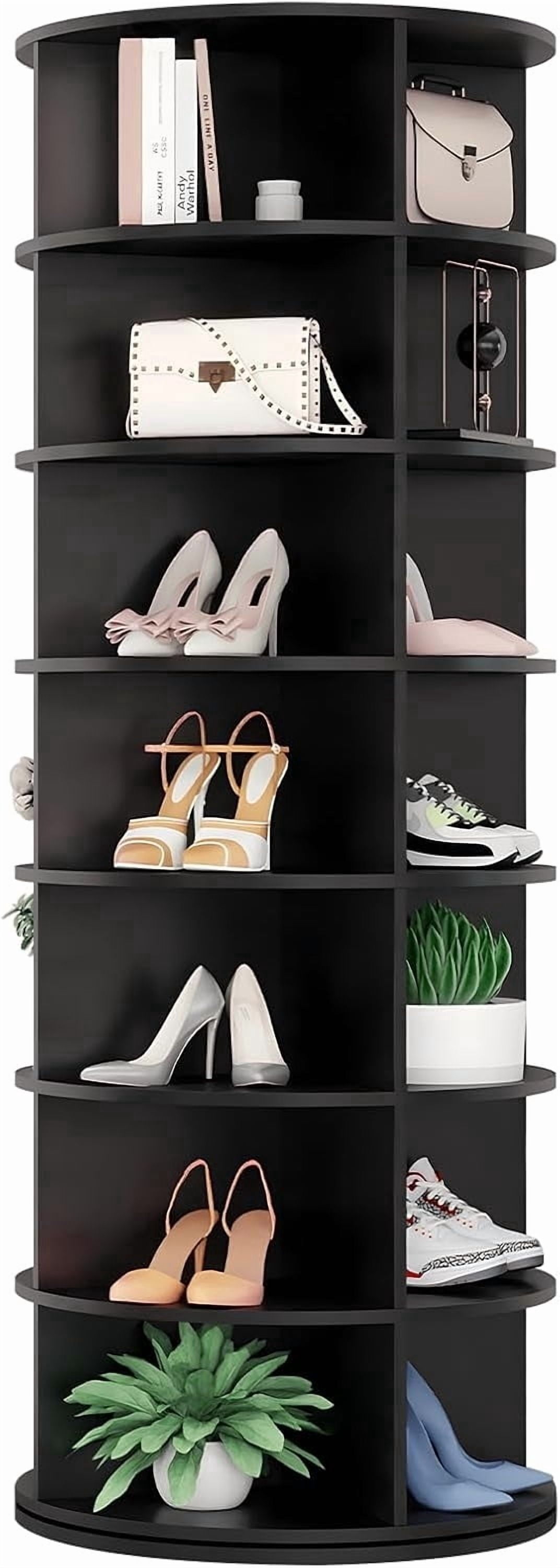 Freestanding 7 Tier Rotating Shoe Rack Tower Tall & Easy Assembly, Spinning Shoe Display Lazy Susan Space-Saving, Revolving 360 Shoe Rack Storage Round Carousel, Vertical Handbag Rotate Shoes Closet