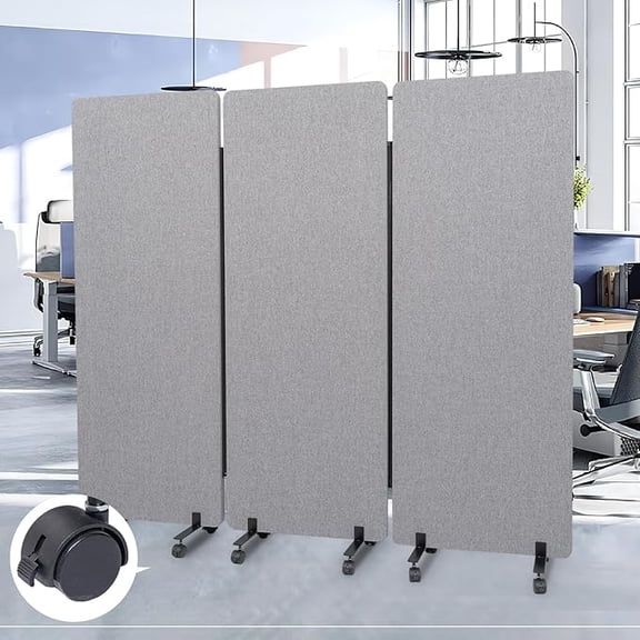 Freestanding 72 x 66 inch Privacy Panel, Cubicle Divider, Acoustic Wall Partition, x3 24 inch Panels, Gray
