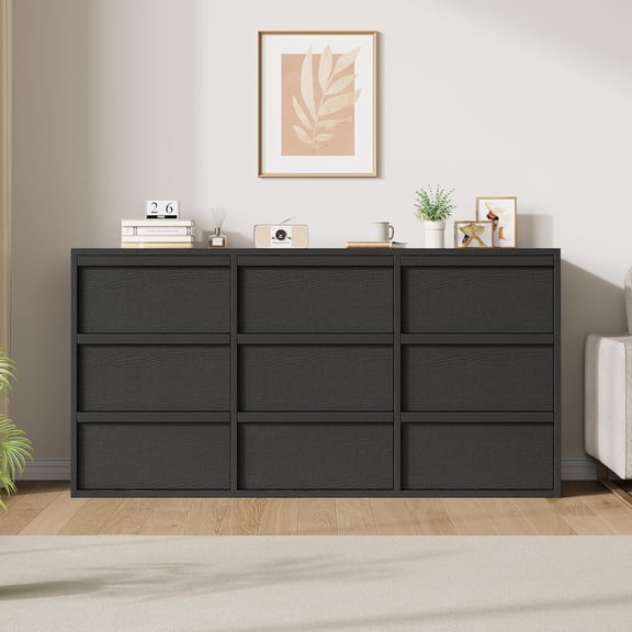 Freestanding 9-Drawer Dresser, 58.7" Wide Wooden Chest with Ample Storage, Horizontal Closet Organizer for Bedroom, Living Room, Hallway