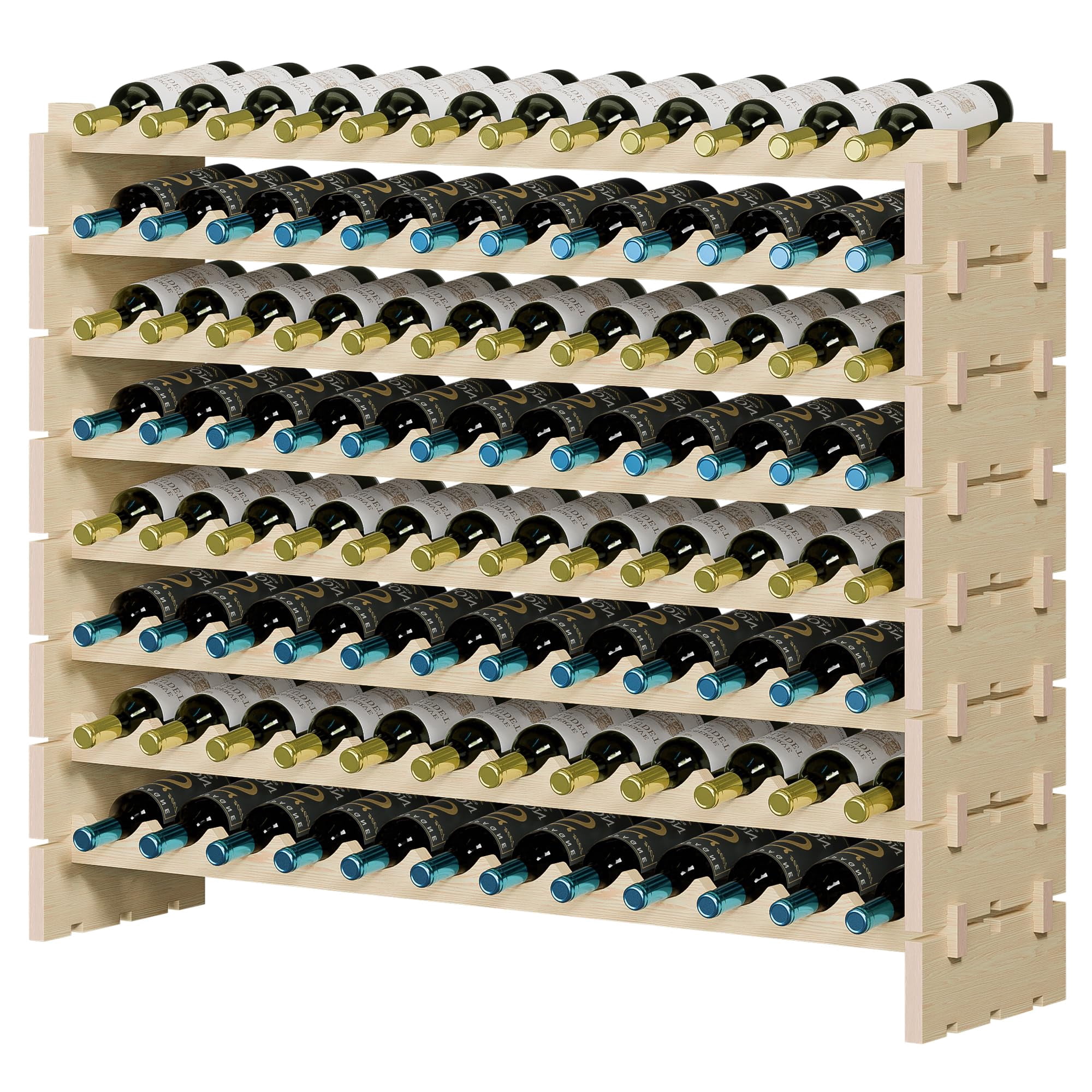 Freestanding 96 Bottles Wine Rack, 8-Tier Solid Wood Storage Shelf with ...