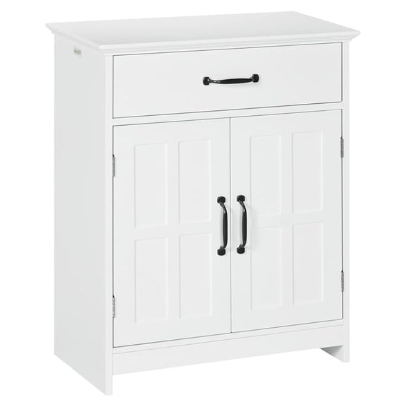 Freestanding Bathroom Cabinet, Farmhouse Small Storage Cabinet with Storage Drawer, 2 Doors, Narrow Floor Cabinet with Adjustable Shelf, White