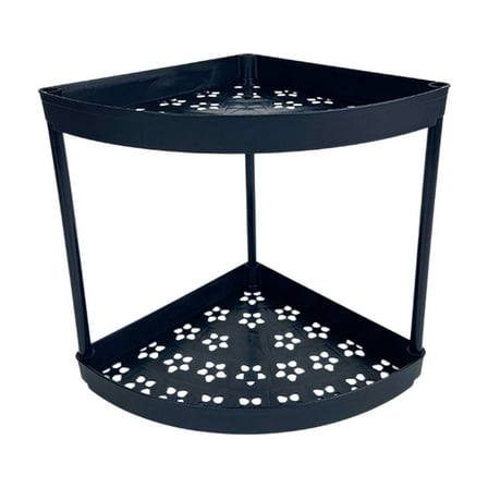 Freestanding Bathroom Corner Shelf Rack for Toiletries – Plastic Storage Organizer, 32.5x28.5 cm, Black/White