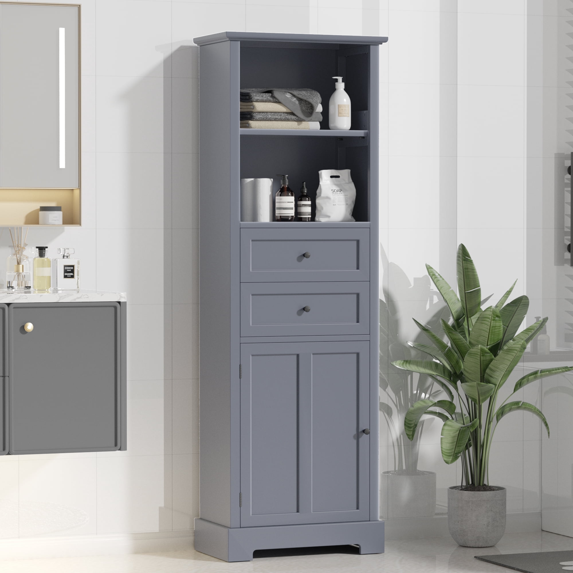 Freestanding Bathroom Storage Cabinet, Tall Storage Cabinet with One ...