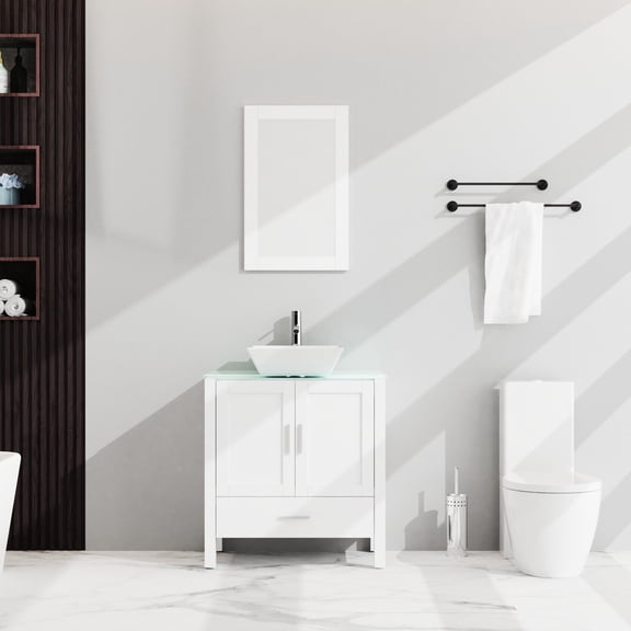 Freestanding Bathroom Vanity Combo | Provide Storage for Cosmetics and Towels | White MDF with Buffer Hinges | Ensure Level on Uneven Floors
