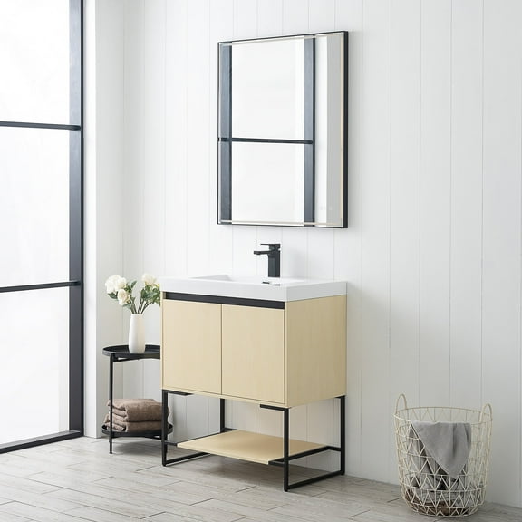 Blossom 30" Freestanding Bathroom Vanity with Acrylic Sink | Open Shelf | Nature Mapel | Soft-Close Door