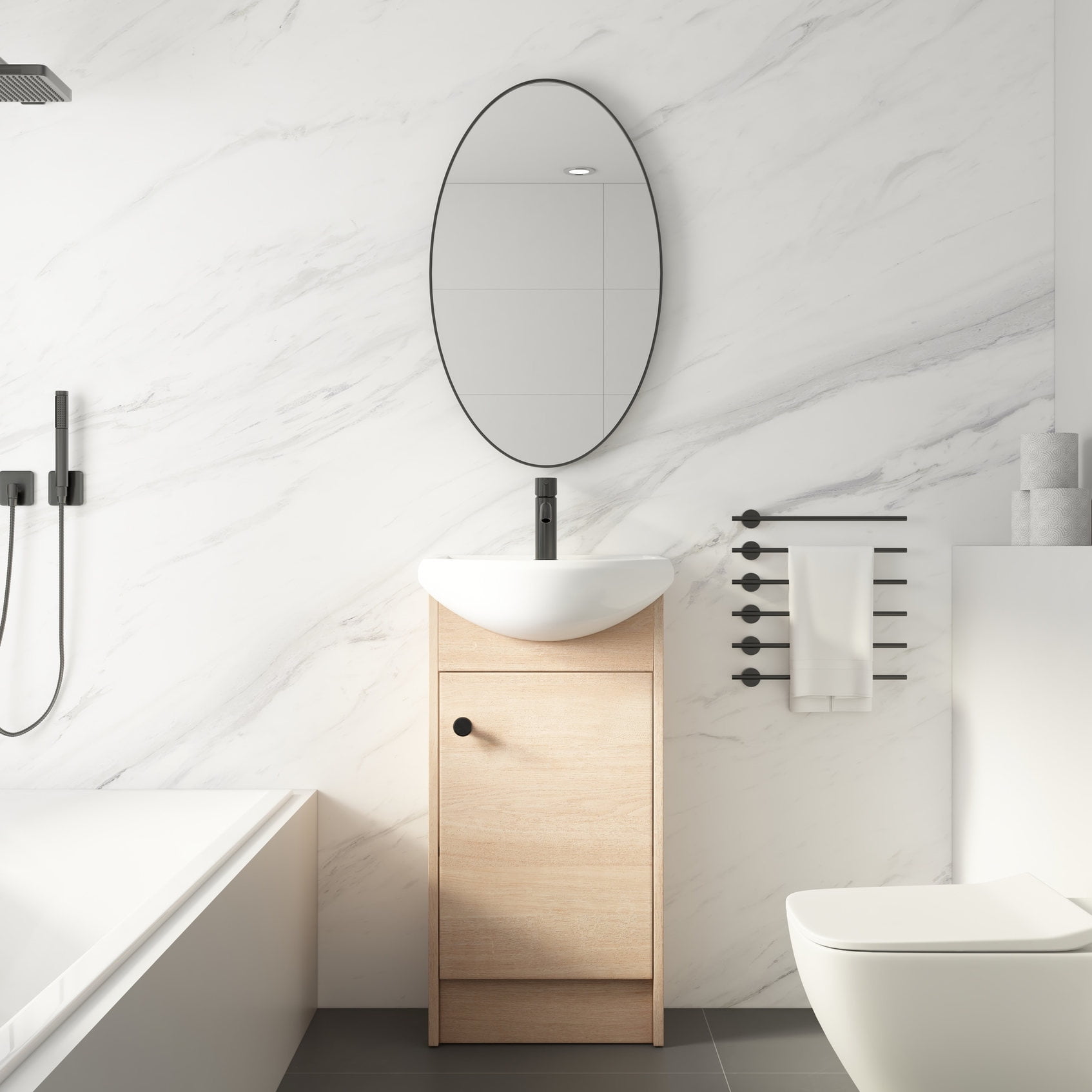 Freestanding Bathroom Vanity with Oval Single Sink, 34.60 in High ...