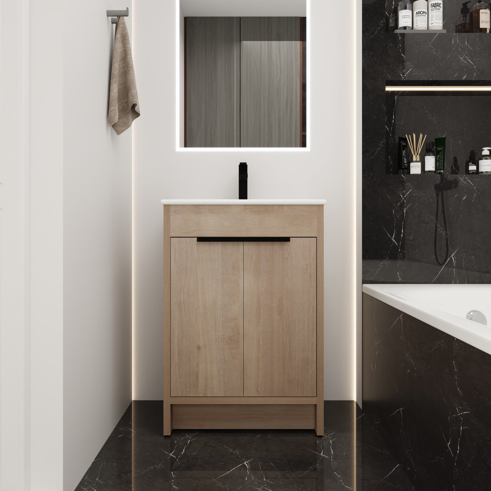 Freestanding Bathroom Vanity with White Ceramic Sink, Modern Storage ...