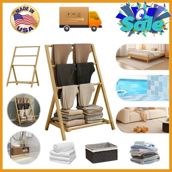 Freestanding Bathroom Wood Towel Rack, Super Large Towel Hanging Rack Stand Usa