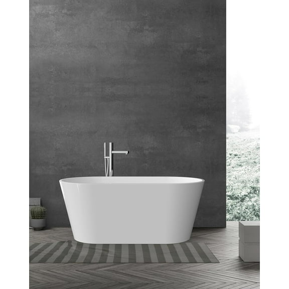 Freestanding Bathtub,Acrylic Soaking Bathtub with Chrome Overflow Cap,No Drain Included,Stand Alone Tub,Contemporary Oval Bathroom Tub
