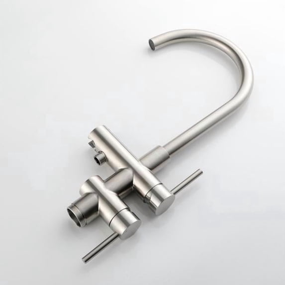 Freestanding Bathtub Faucet Brushed Nickel High Flow Tub Filler with Handheld Shower Mixer and Swivel Spout